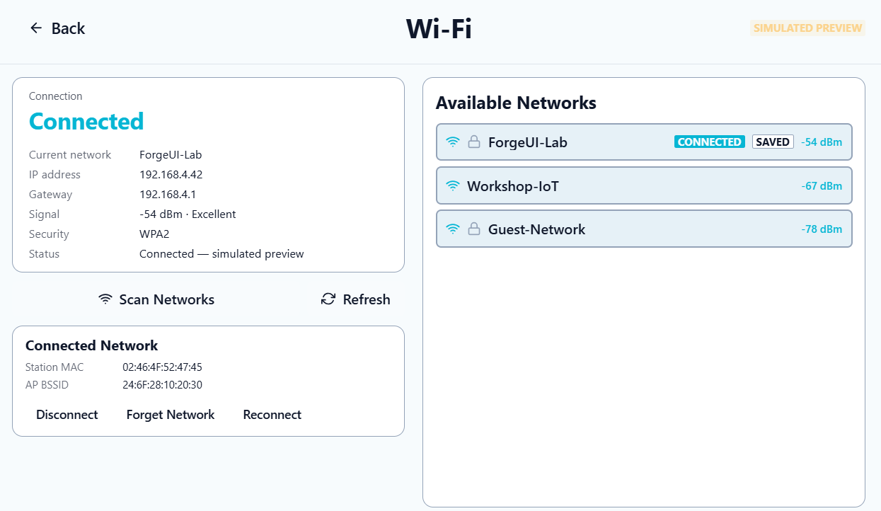 Hosted Wi-Fi Manager ForgeUI Starter interface preview